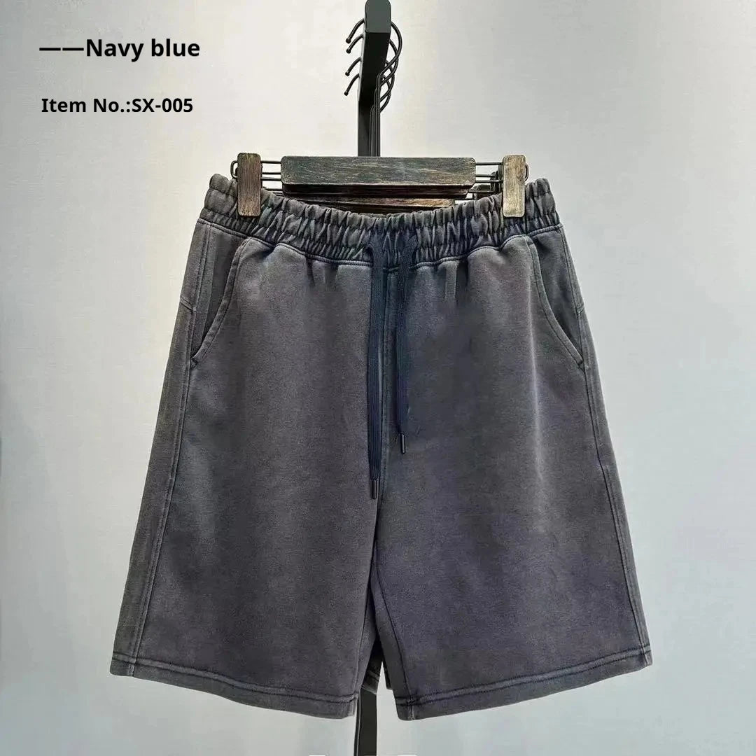2026 Men's Casual Worn-out Washed Shorts for Spring and Summer Loose Solid Color Fashionable Streetwear Simple and Trendy