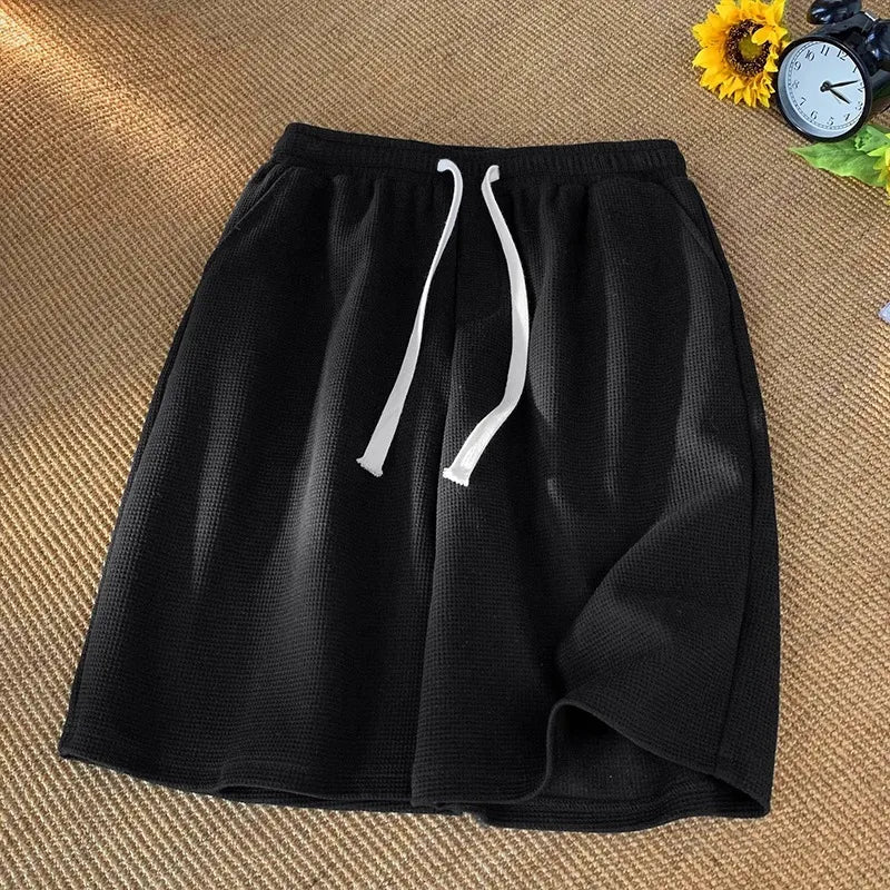 Khaki waffle shorts men's summer thin loose casual sports pants trendy brand heavyweight five inch shorts