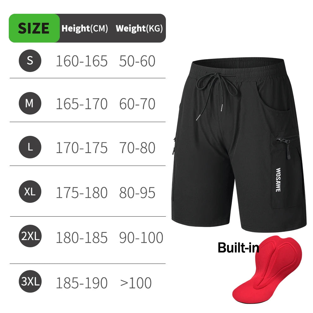 WOSAWE Summer MTB Shorts with Inner Sponge Padded Casual Bicycle Shorts Quick-drying Mountain Bike Short Pant Cycling Shorts