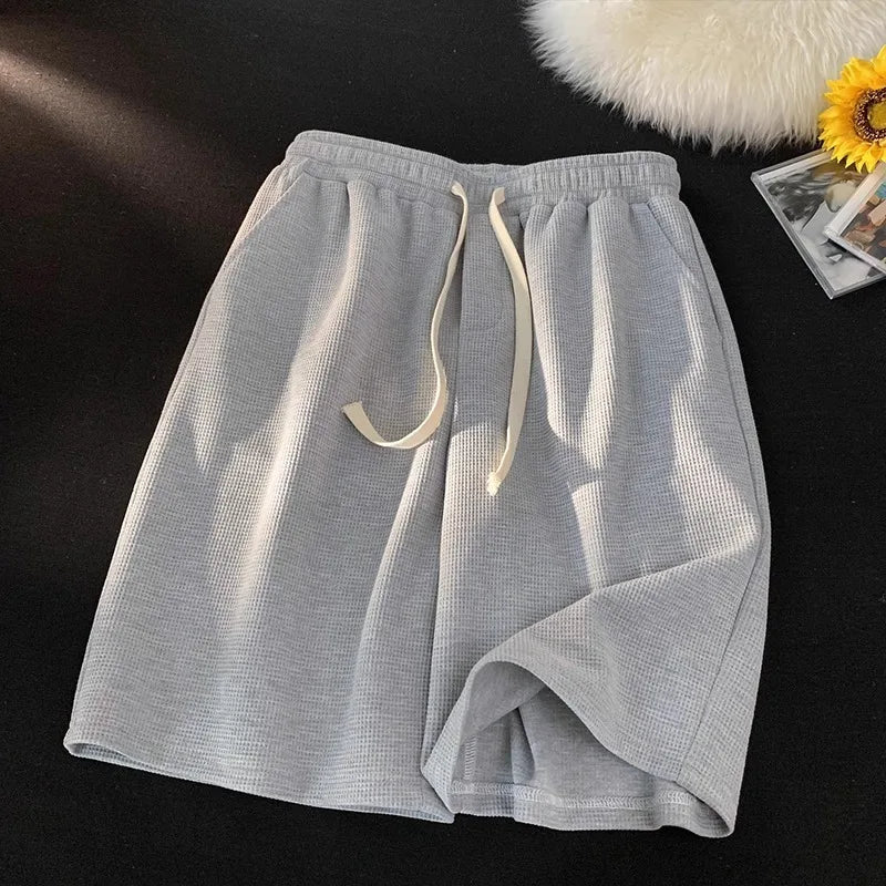 Khaki waffle shorts men's summer thin loose casual sports pants trendy brand heavyweight five inch shorts