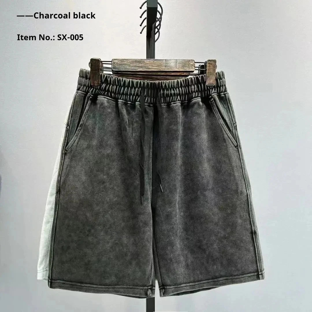 2026 Men's Casual Worn-out Washed Shorts for Spring and Summer Loose Solid Color Fashionable Streetwear Simple and Trendy